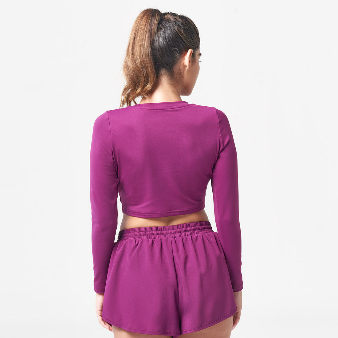 ESSENTIAL FULL SLEEVES CROP TOP - DARK PURPLE